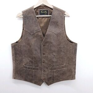 Scully Genuine Leather Button Up Vest Western Brown Distressed Crackled Size 42